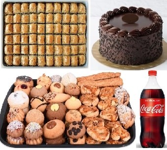 Çikolata ve Şerbetli Tatlı Kombini: Pasta Baklava Kuru Pasta ve Kola pasta
