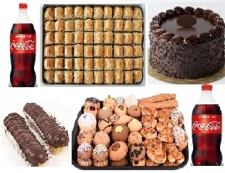 Ekonomik Misafir Menüsü Yaş Pasta Baklava Ekler Kuru Pasta ve Kola Seti pasta