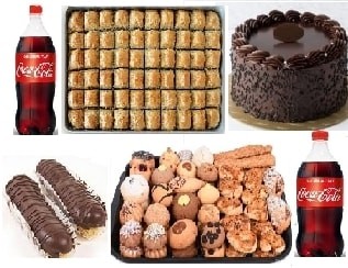 Ekonomik Misafir Menüsü Yaş Pasta Baklava Ekler Kuru Pasta ve Kola Seti pasta