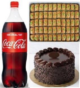 Klasik Çikolatalı Pasta 1 kg Fıstıklı Baklava ve 1 Litre Cola Seti pasta