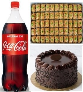 Klasik Çikolatalı Pasta 1 kg Fıstıklı Baklava ve 1 Litre Cola Seti pasta
