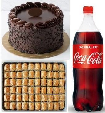 Taptaze Çikolatalı Yaş Pasta Cevizli Baklava ve Soğuk Cola Seti pasta